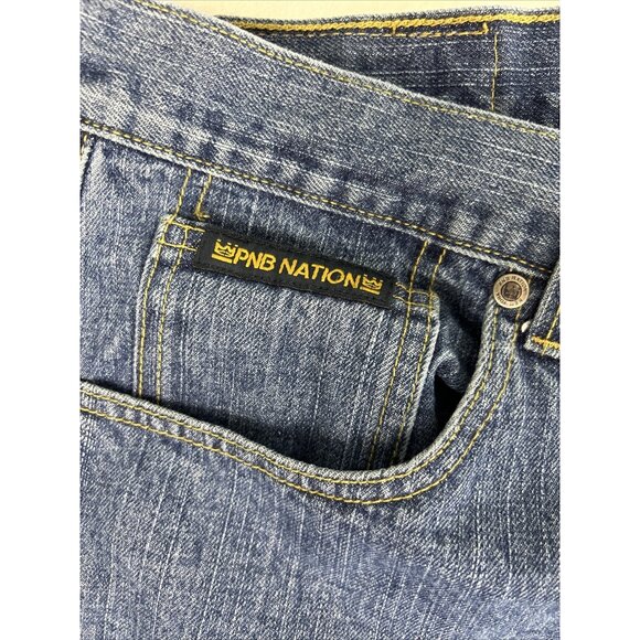 PNB NATION Jeans Men’s Size 38 X 34 Hip Hop Baggy Wide Leg Y2K VTG Blue - Picture 5 of 14